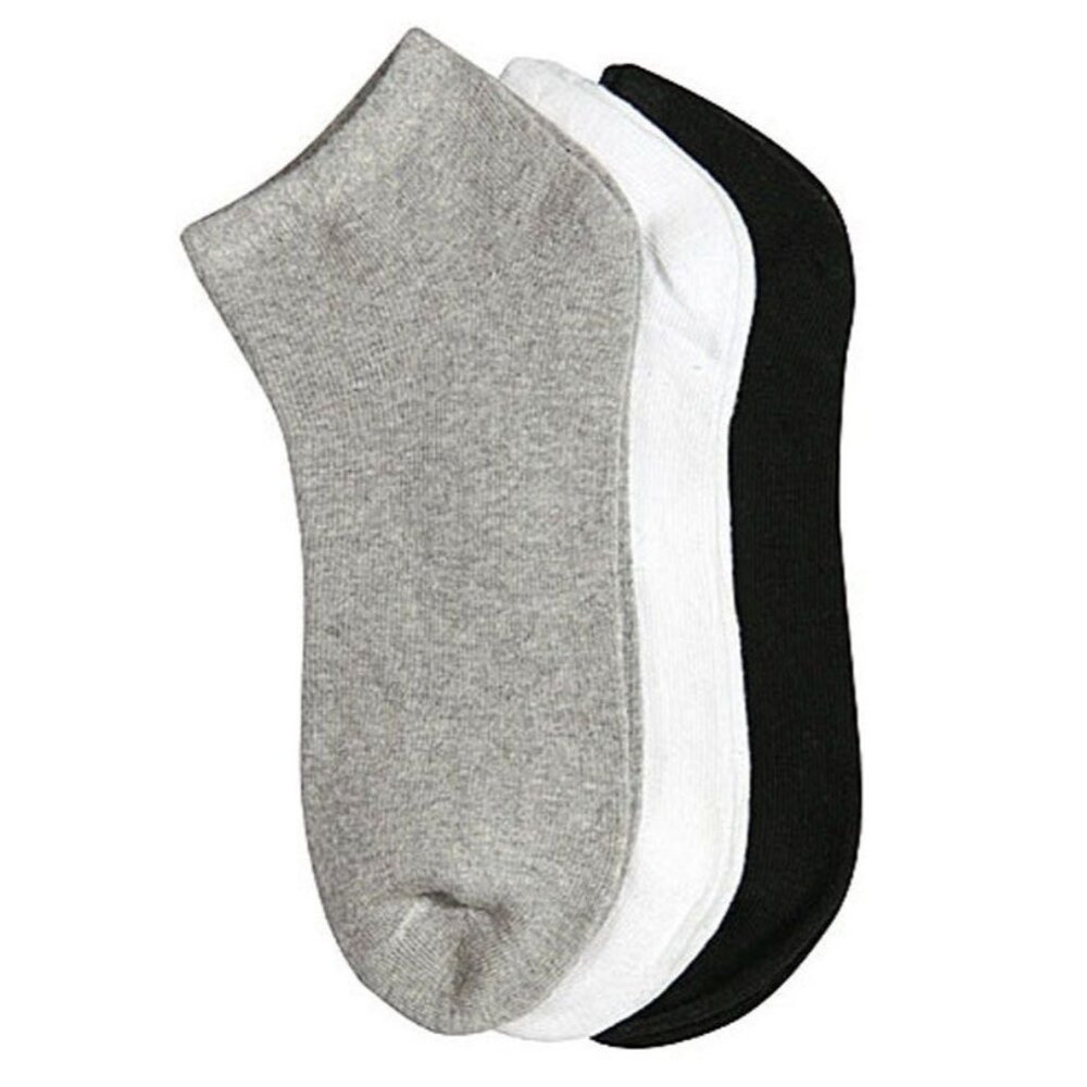 Ankle-Length Cotton Blend Socks 3-Pairs Black/White/Gray
